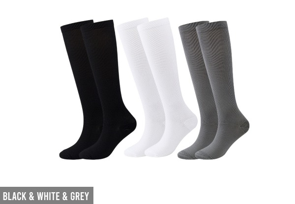 Three-Pairs Womens 15-20 mmhg Compression Socks - Eight Designs & Three Sizes Available