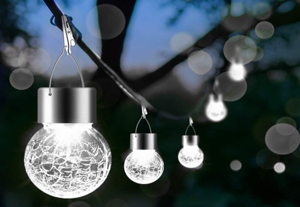 Solar Powered Crackle Ball Chandelier - Three Colours Available - Options for a Six or Twelve-Pack