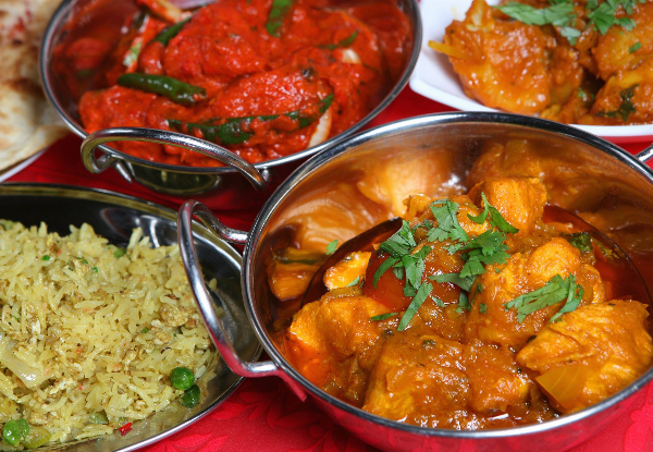 Indian Lunch incl. any Curry, Rice & Plain or Garlic Naan for One Person