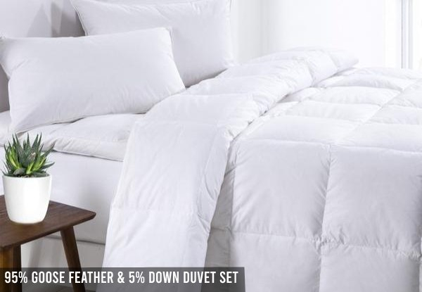 Feather & Down Duvet with Two Pillows - Option for Goose or Duck & Four Sizes Available