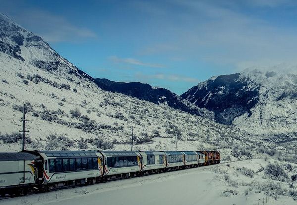 TranzAlpine Getaway Package for Two People incl. TranzAlpine Train Return, Rental Car Hire & Beachview Accommodation with Spa Pool Access, WiFi, Breakfast & Antipasto Platter