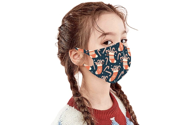 Five-Pack of Christmas Themed Reusable Face Masks for Kids