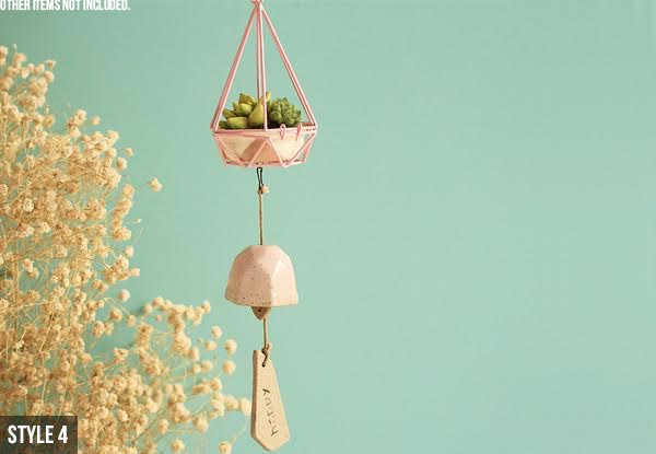 Ceramic Hanging Bell with Mini Resin Plant