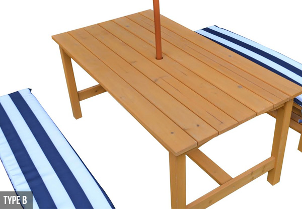 Kids Sized Wood Outdoor Picnic Table & Umbrella Set - Two Options Available