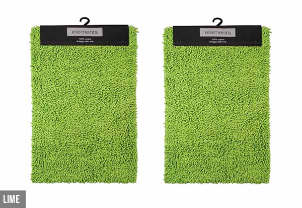 Two-Pack Elements 100% Cotton Shaggy Bathmats - Nine Colours Available