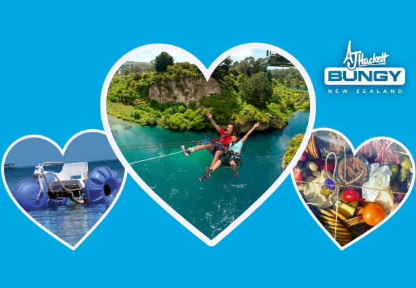 Valentine's Package for Two People incl. Tandem Taupō Swing with AJ Hackett Bungy Taupō, 30-Minute Aqua Trike with Taupō Pedal Boats & Grazing Platter from The Good Graze Co