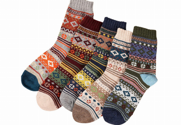 Five Pairs of Unisex Winter Warm Knit Socks - Available in Three Styles