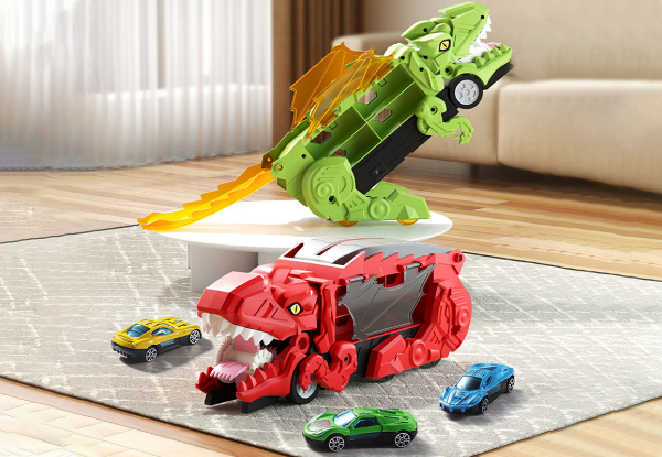 Dinosaur Truck Car Carrier with Six Pull Back Toy Set - Two Colours Available