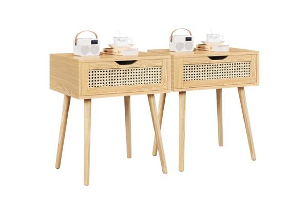Two-Piece Rattan Veneered Bedside Table - Two Colours Available