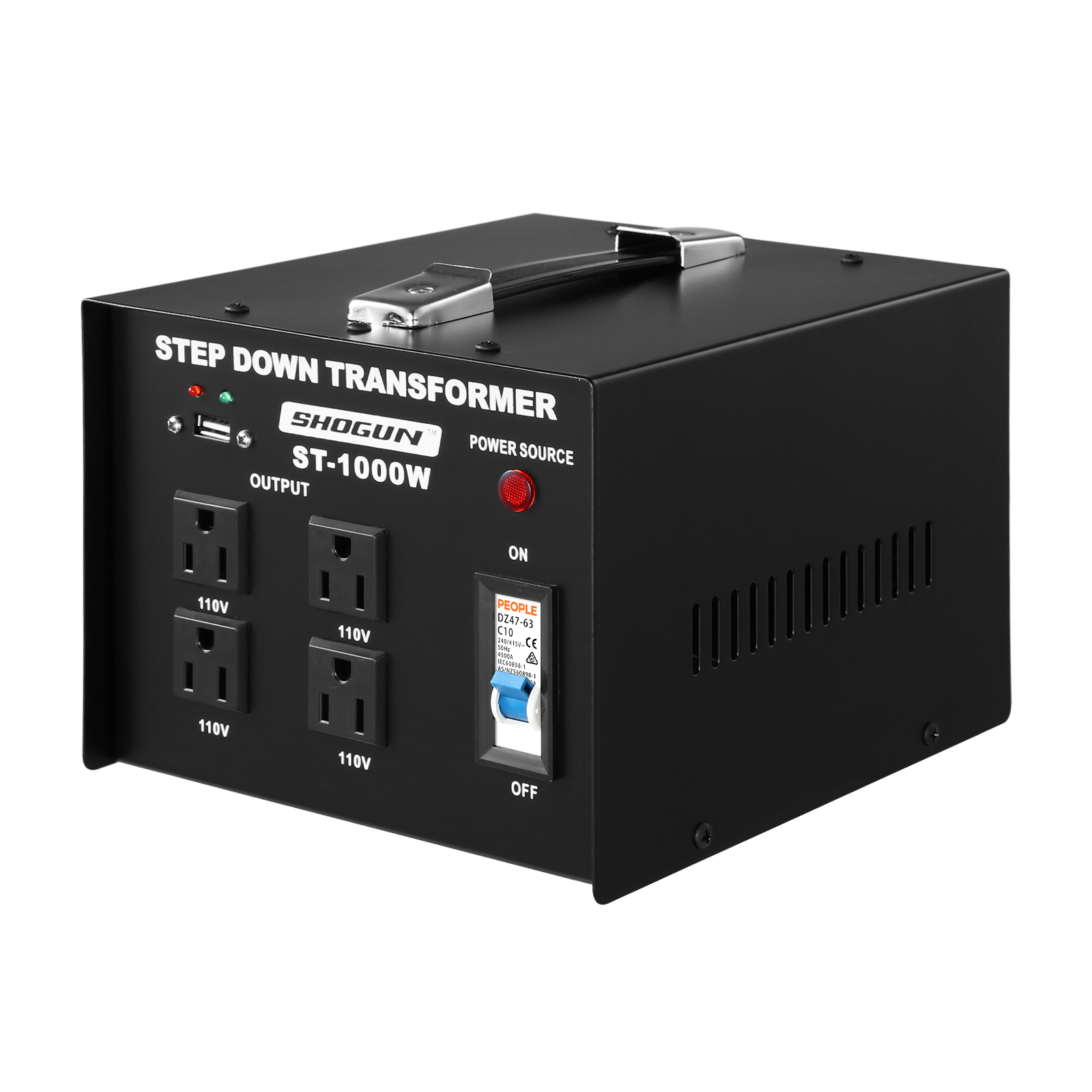 Step Down 1000W 240V-110V Transformer AU to US with Four AC Output Sockets & 5V USB Port