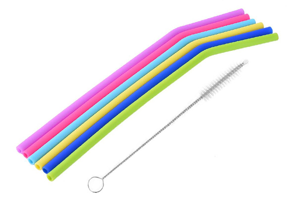 Six-Pack of Reusable Silicone Drinking Straws