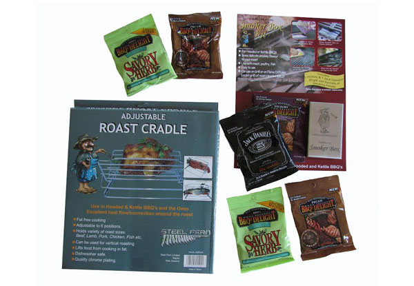 $15 for a Roasting Smoking BBQ Pack incl. a Roast Cradle & Smoker Box Kit, or $25 for Two Packs