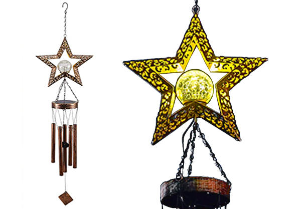 Solar Powered Outdoor Wrought Iron Hanging Wind Chime Light - Three Options Available