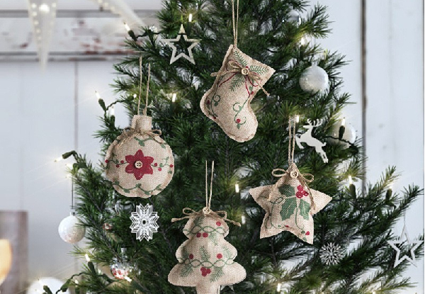 Four-Pack Christmas Linen Ornaments