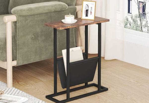 Narrow Side Table with Magazine Holder