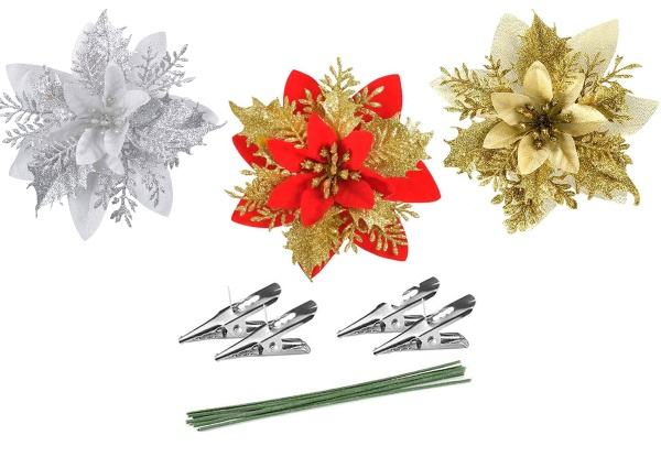 12-Piece Artificial Christmas Poinsettia Flowers - Three Colours Available