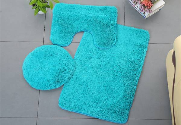 Three-Piece Non-Slip Bathroom Mat & Seat Cover Set - Six Colours Available with Free Delivery