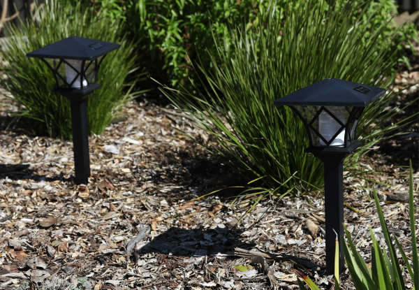 Set of Two Flame Effect Solar Post Lights