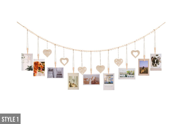 Wooden Hanging Photo Display with Clips - Two Styles Available & Option for Two-Pack