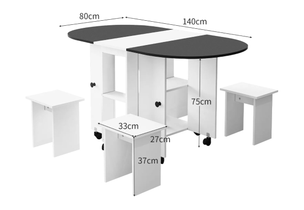 Five-Piece Folding Dining Table Set with Wheels