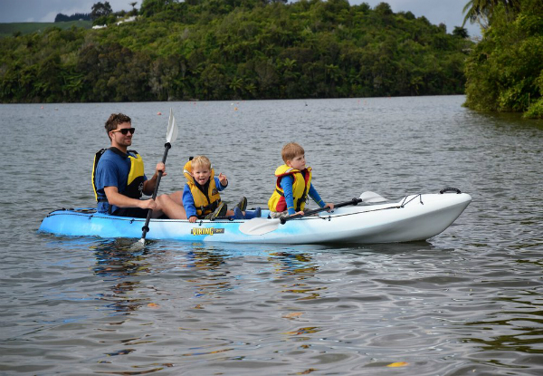 Kayak Tour for One Adult & Child - Options for Geothermal Day Tour or Twilight Glow Worm Tour & for Two Adults or One Adult & Two Children