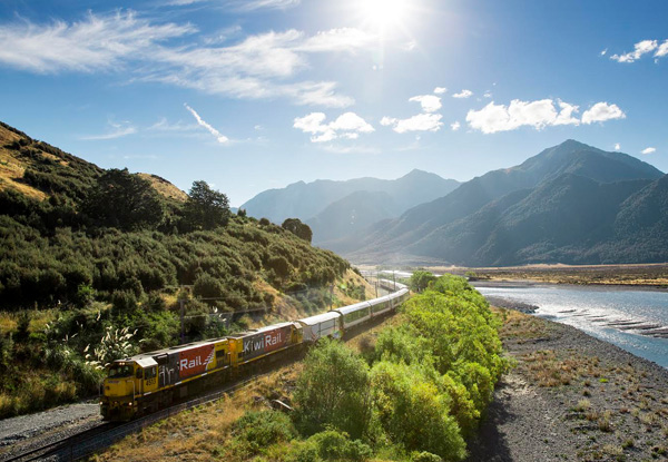 TranzAlpine Getaway Package for Two People incl. TranzAlpine Train Return, Rental Car Hire & Beachview Accommodation with Spa Pool Access, WiFi, Breakfast & Antipasto Platter