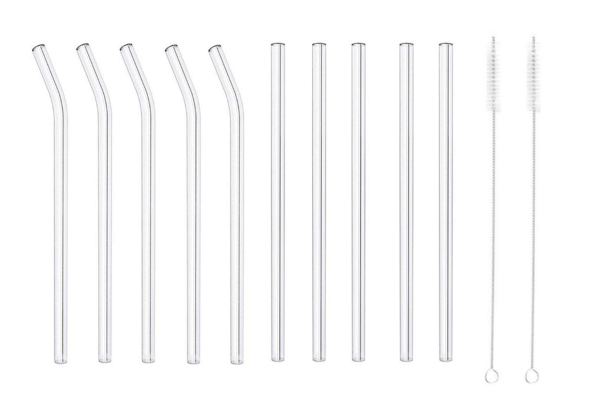 Ten-Pack of Reusable Clear Glass Drinking Straw Set - Options for Two or Three Sets of Ten Available with Free Delivery