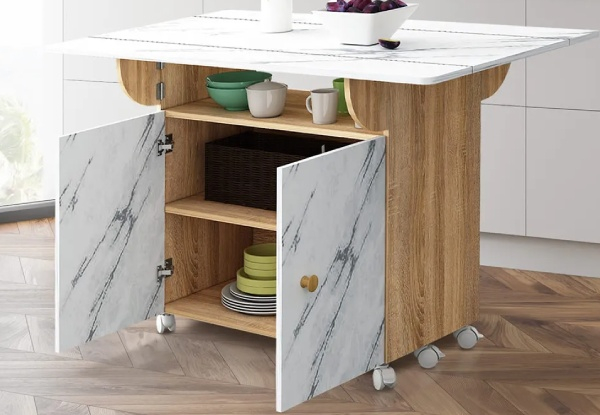 Folding Dining Table with Wheels & Cabinets