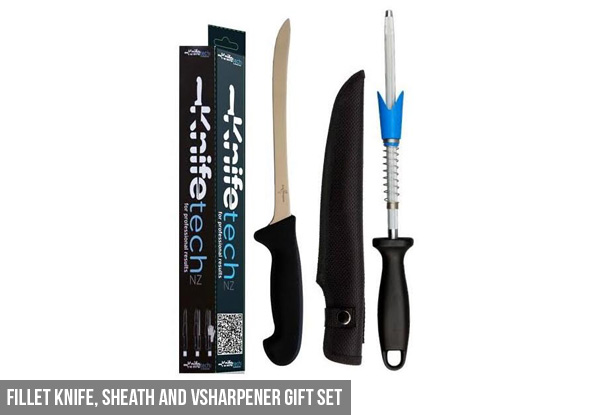 Fillet Knife, Sheath & VSharpener Gift Set - Option to incl. Cut Resistant Glove