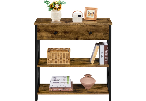 Vintage Wooden Console Table with One Drawer & Two Open Shelves - Two Colours Available