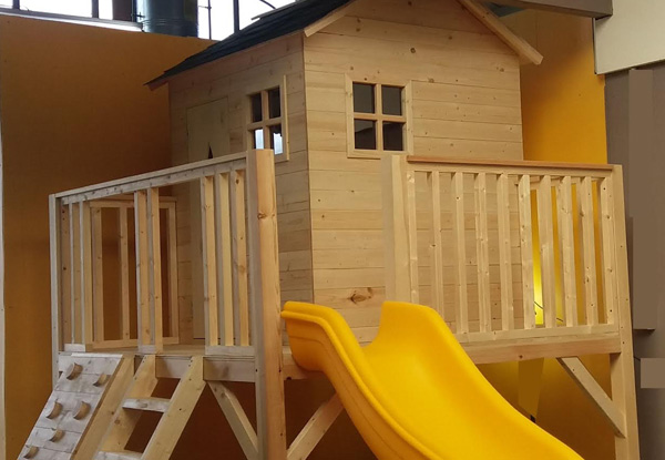 The Explorers Two-Storey Playhouse with Slide, Climbing Wall & Ladder
