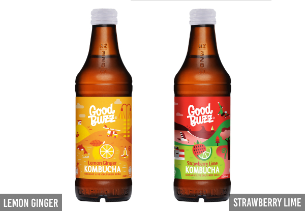 12-Pack of 328ml 100% Organic Good Buzz Kombucha - Option for 8-Pack of 888ml - Ten Flavours Available & Option for Mixed Pack