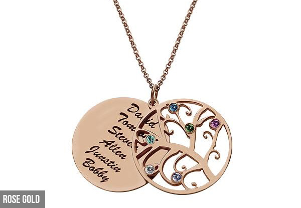 Personalised Family Tree Birthstone Name Necklace in 925 Sterling Silver