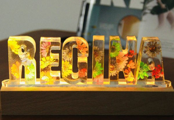 Personalised Epoxy Dried Flower Name Night Light