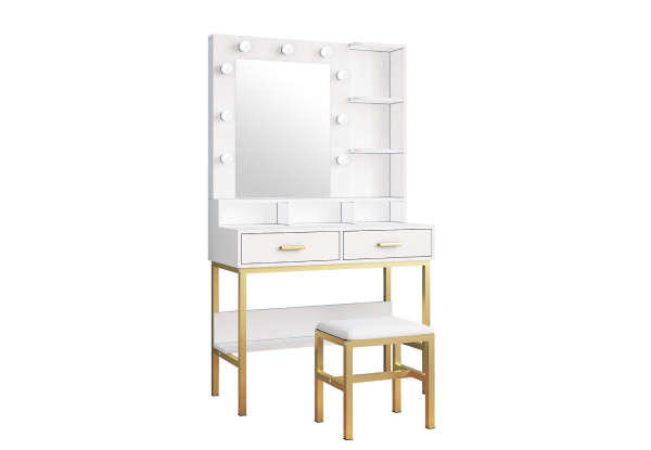 Dressing Table & Stool Set with Nine-LED Mirror