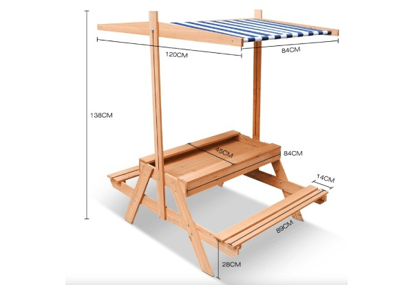 Kids Sandpit Picnic Table with Canopy